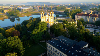 Drone view of European city tourism old town Krakow Poland