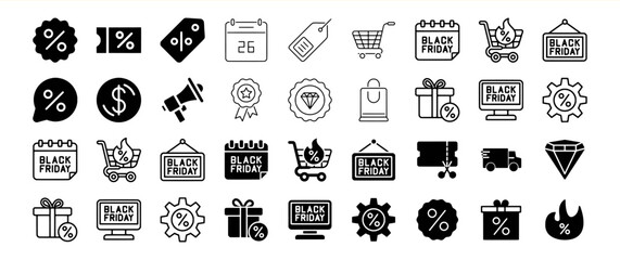 Black Friday Sale Icons: Shopping, Discount, and Deals