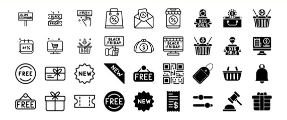 Black Friday Sale Icons: Shopping, Discounts, and Deals