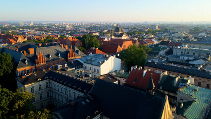 Drone view of European city tourism old town Krakow Poland