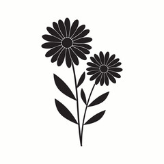 Simple Black Silhouette of Two Daisies on a Stem