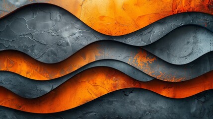 An abstract depiction featuring dynamic waves of orange and gray textures, blending smooth and rough elements that evoke a feeling of movement and artistic creativity.