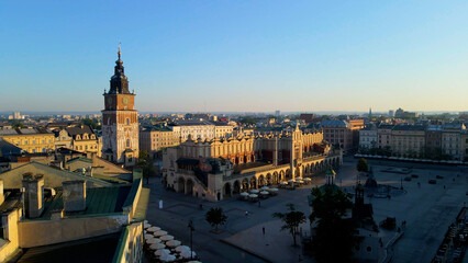 Drone view of European city tourism old town Krakow Poland