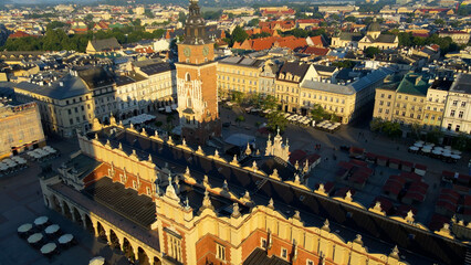 Drone view of European city tourism old town Krakow Poland