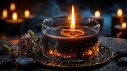 Set of fire flame. Realistic candle flame isolated on black background.