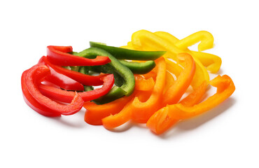Cut colorful bell peppers isolated on white