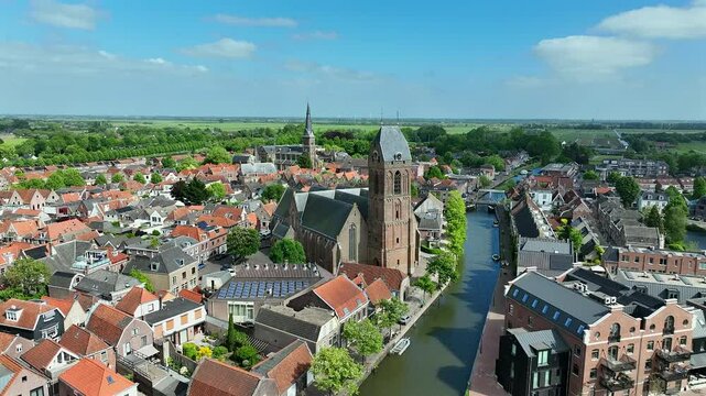 Aerial from the historical town Oudewater in the Netherlands