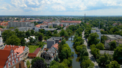 city ​​architecture europe drone flyover old town Opole Poland