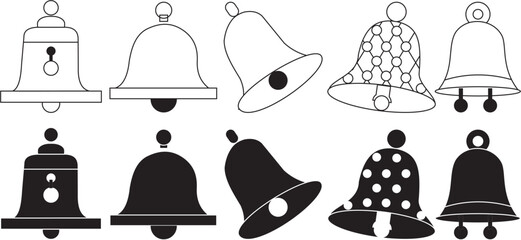 Stylized Decorative Bell Icons – Festive and Alert Symbols – Vector Collection.