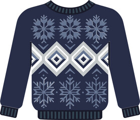 Cozy winter sweater with snowflake pattern in navy blue colors  