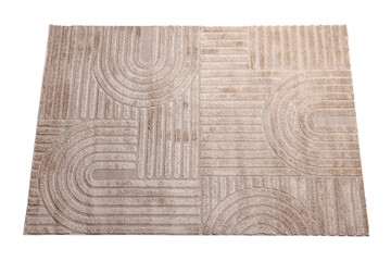 Stylish rug with pattern isolated on white, top view