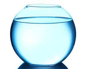 Glass aquarium with water isolated on white