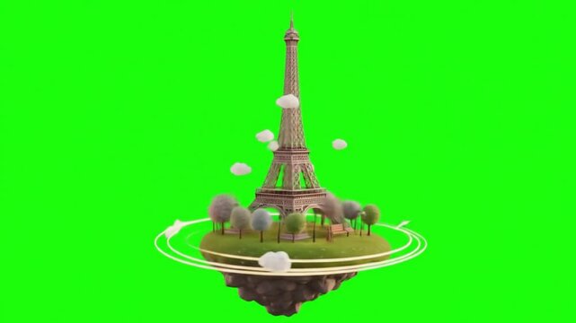 Floating eiffel tower island graphic design