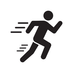 A pictogram of a person running quickly, conveying speed and movement