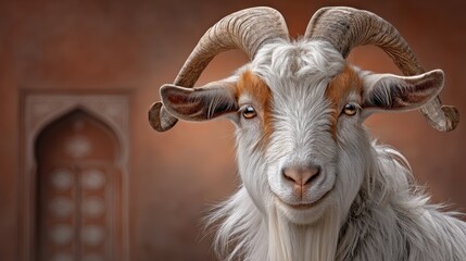 Fototapeta premium Professional conceptual photo of a white goat in nature