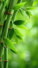 Obraz premium Fresh bamboo stalks with vibrant green leaves