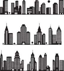 Urban Building Silhouettes Clipart. Office Towers and Skyscrapers in Icon Style