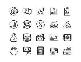 Economy Vector Icon Set | Adjustable Line Weight | Budget, profit, savings, investment, currency, banking, growth, finance, exchange, payment, chart, economy icons
