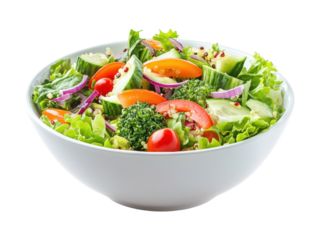 Colorful vegetable salad in a white bowl.