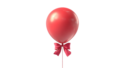 Single Red Balloon with Bow on Transparent Background