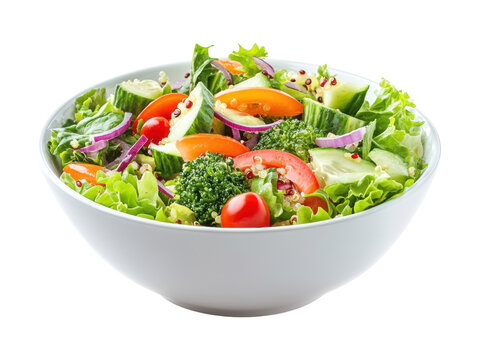 Colorful vegetable salad in a white bowl.