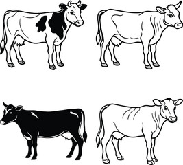 Cow Buffalo logo icon collection set, Modern futuristic cyborg bull full body illustration design set
