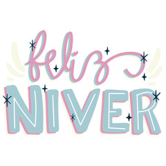 Feliz Niver escrito a mão lettering ilustração