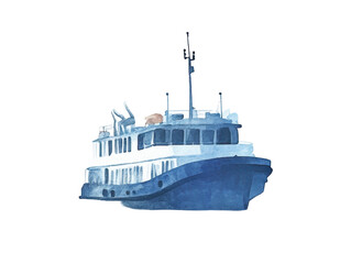 Watercolor illustration of a ferryboat.