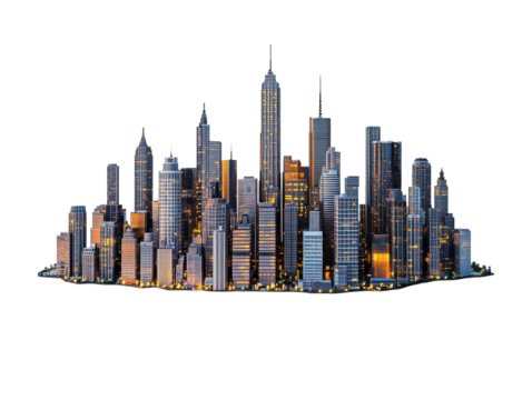 A modern city skyline at night. - Powered by Adobe