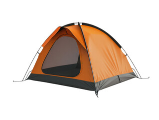 Orange camping tent against a black background.
