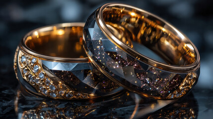 Golden sparkling ring with glitter isolated on black background. Vector luxury golden frame.