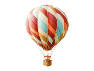 Colorful hot air balloon against a black background.