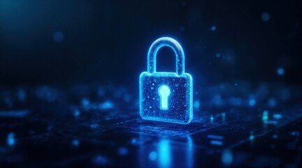 Digital security icon with network grid and light bloom