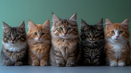 Colorful Group of Kittens Sitting Together
