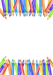 Fototapeta premium Creative design template with vibrant colorful pencils for arts and crafts. Template for certificate, diploma, invitation. Copy space. End of course. Back to school. Education concept. Hand drawn