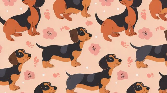 A playful dachshund dog design on a bright pink background, perfect for kids' bedding or accessories