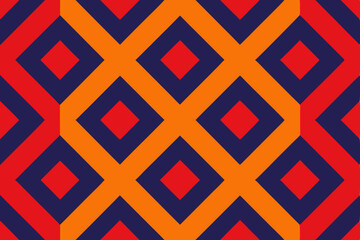 Seamless geometric mosaic pattern with colorful red and blue shapes, perfect for retro textile design or vintage diamond wallpaper