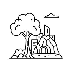 Vector illustration of a tree and mountain landscape  