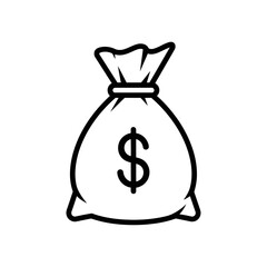 Money bag illustration in black and white representing wealth  