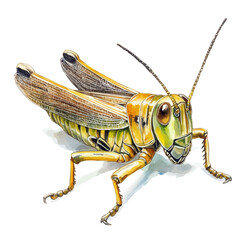 Grasshopper Close Up, watercolor clipart vector, isolated on a white background. © AMIDCO