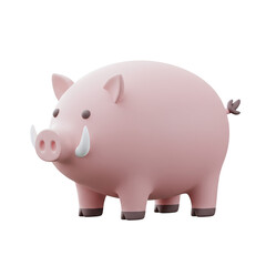 3D cartoon pig with pink round body and short tail