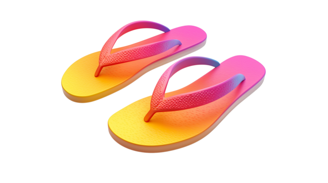 Colorful 3D flip-flops with summer gradient color scheme, floating on white background, PNG