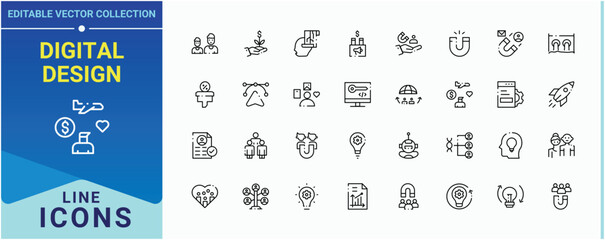 Digital Design icon collection. Contains such icons as art, designer, creative, illustration, design, tool and more. Graphic Design icon collection. Minimalist icons pack. Art and illustration.
