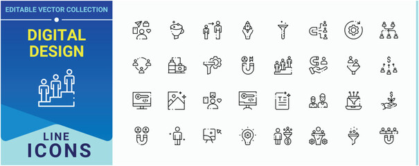 Digital Design icon collection. Contains such icons as art, designer, creative, illustration, design, tool and more. Graphic Design icon collection. Minimalist icons pack. Art and illustration.