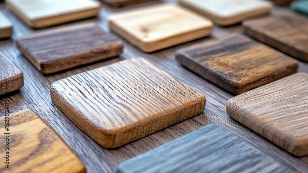 Poster a close-up shot of wooden coasters arranged neatly on a table