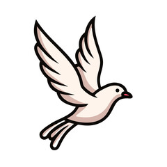Obraz premium White dove bird flying with spread wings in outline style