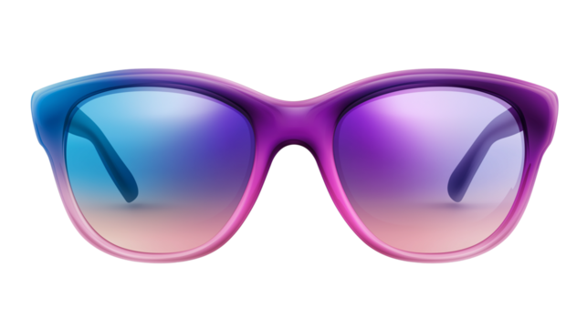 3D sunglasses icon with gradient lenses and glossy style, isolated on transparent background, PNG