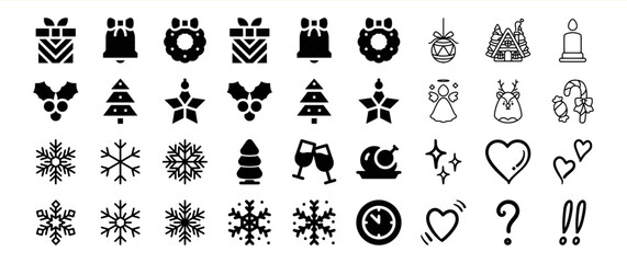 A collection of 40 Christmas-themed vector icons, including gifts, bells, wreaths, Christmas trees, snowflakes, and more.