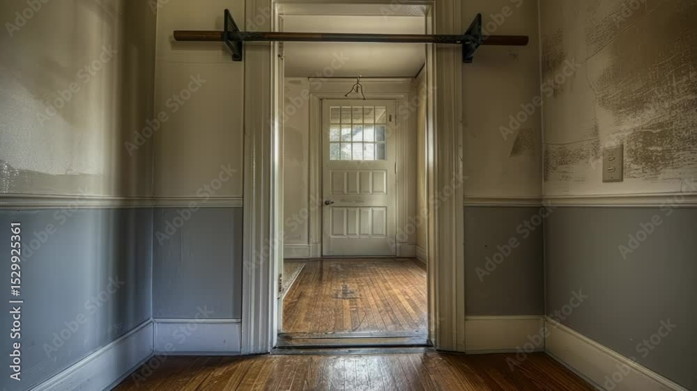 Poster A simple empty room with a door and a window