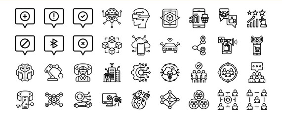 Collection of Technology and Business Icons: Innovation, Communication, and Networking